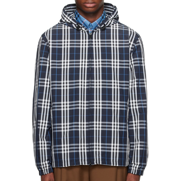 버버리 네이비 체크 바람막이 후드집업 자켓 - 흰 공장 【매장 - 리셀가 230만원대】