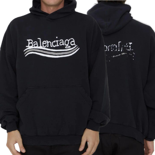 발렌시아가 핸드 드로운 웨이브 로고 후드티 - 사슬공장 【매장 - 리셀가 190만원대】