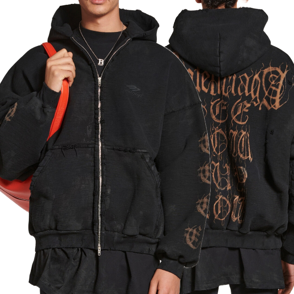 발렌시아가 오버사이즈 워시드 블랙 후드집업 - V 공장 【매장 - 리셀가 390만원대】